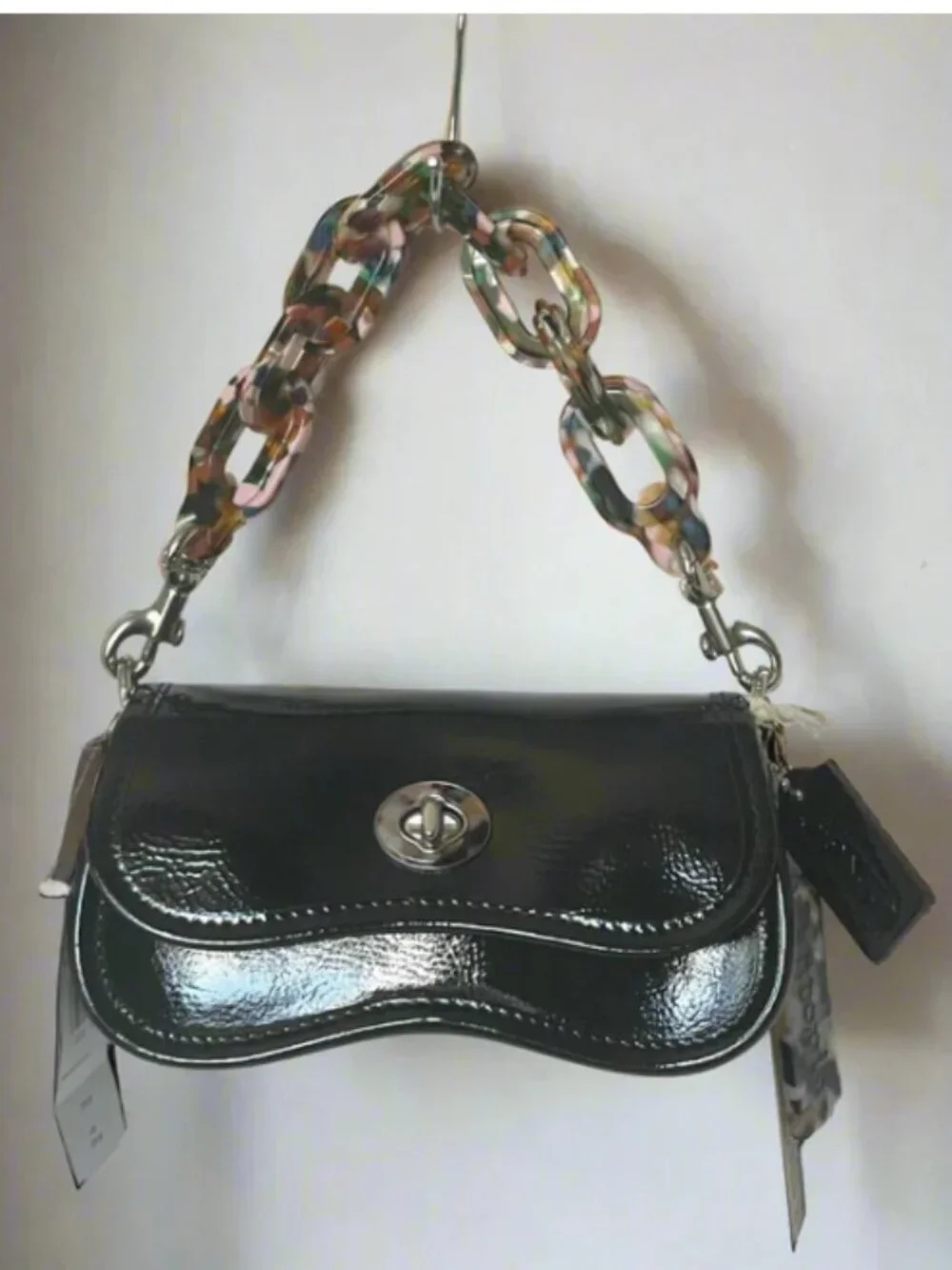 Coach Coachtopia Mini Wavy Dinky Bag CQ853 Black Patent Crossbody